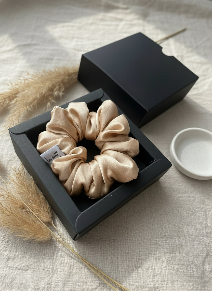 Šilkinės plaukų gumytės (2 vnt., 3.5 cm) - La Nuit - Champagne