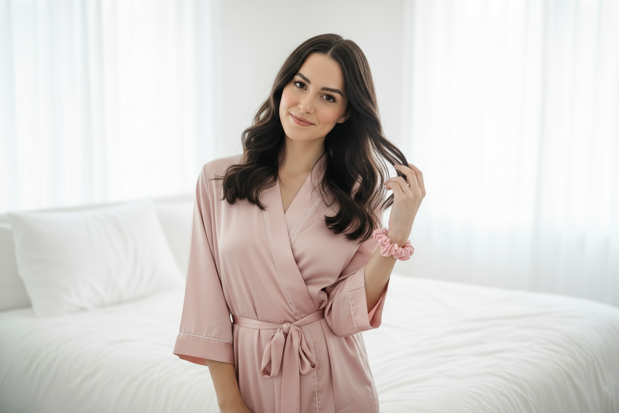 Šilkinė plaukų gumytė (1 vnt., 6 cm) - La Nuit - Baby pink