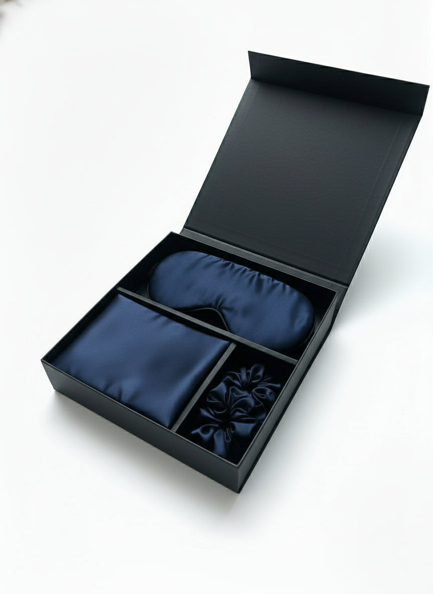 Šilko produktų rinkinys (pagalvės užvalkalas, kaukė, gumytė) - La Nuit - Spalvą išsirinkite!