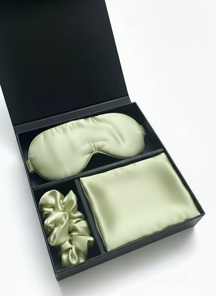 Šilko produktų rinkinys (pagalvės užvalkalas, kaukė, gumytė) - La Nuit - Spalvą išsirinkite!