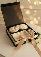 Šilko produktų rinkinys (pagalvės užvalkalas, kaukė, gumytė) - La Nuit - Šampaninis