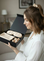 Šilko produktų rinkinys (pagalvės užvalkalas, kaukė, gumytė) - La Nuit - Šampaninis