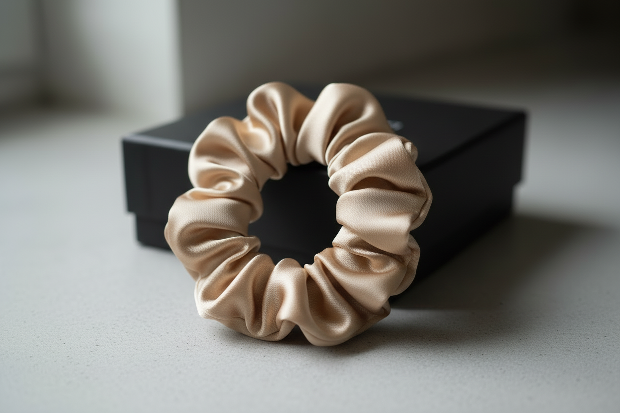 Šilkinės plaukų gumytės (2 vnt., 3.5 cm) - La Nuit - Champagne