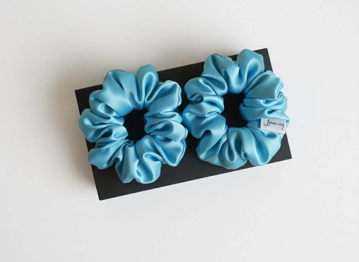Šilkinės plaukų gumytės (2 vnt., 3.5 cm) - La Nuit - Sky blue